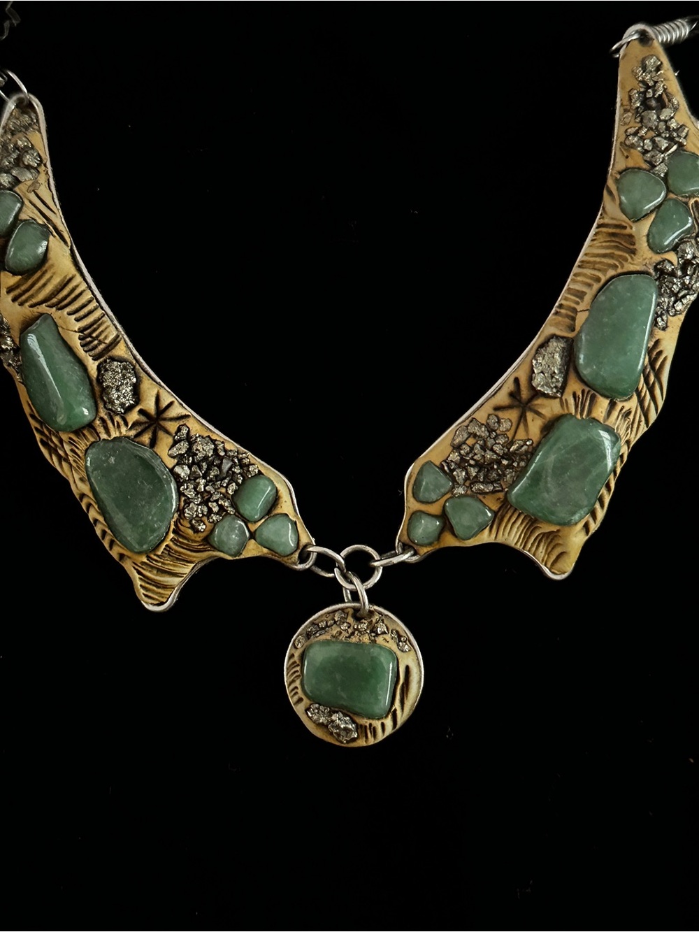 Gold-Tone Green Stone Statement Necklace & Earring Set - Picture 2 of 7